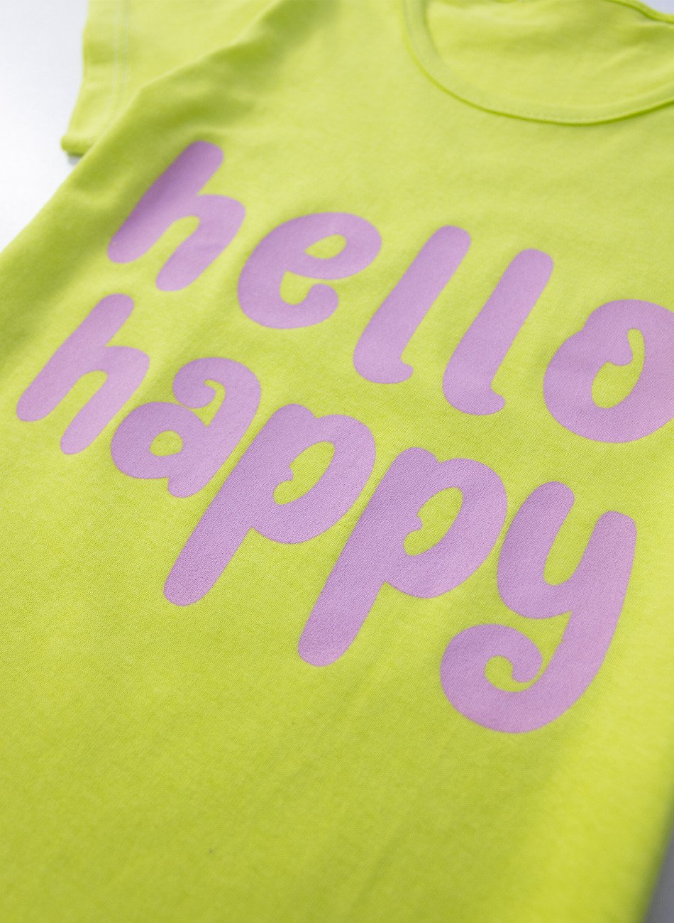Conjunto Infantil Menina Hello Happy Flores Amarelo Lima 0653 - Laluna
