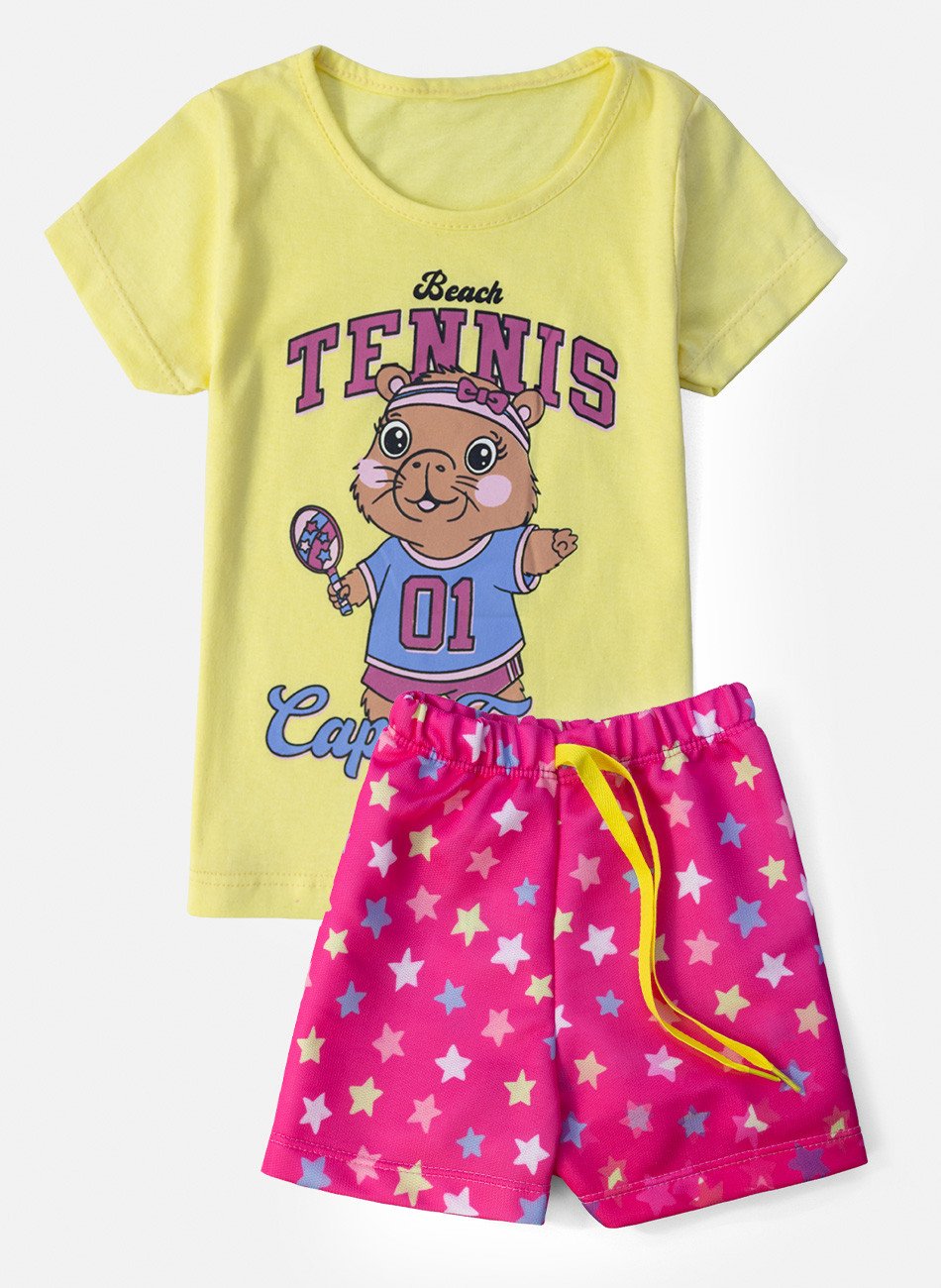 Conjunto Infantil Menina Tennis Capi Team Amarelo 09 - Laluna
