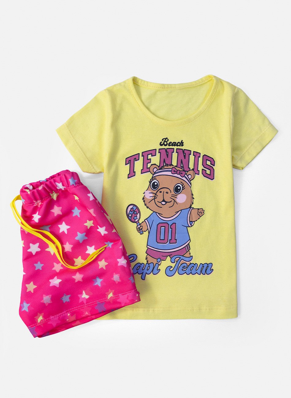 Conjunto Infantil Menina Tennis Capi Team Amarelo 09 - Laluna