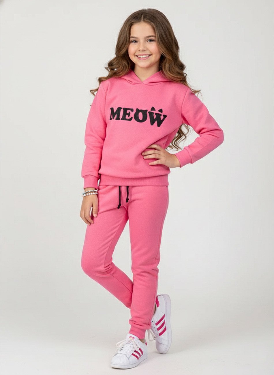Conjunto Infantil Menina Moletom Meow Rosa 138 - Laluna