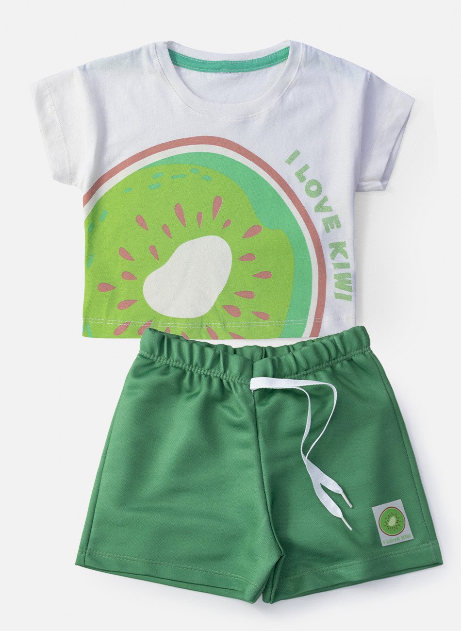 Conjunto Infantil Menina I Love Kiwi Creme 0512 - Laluna
