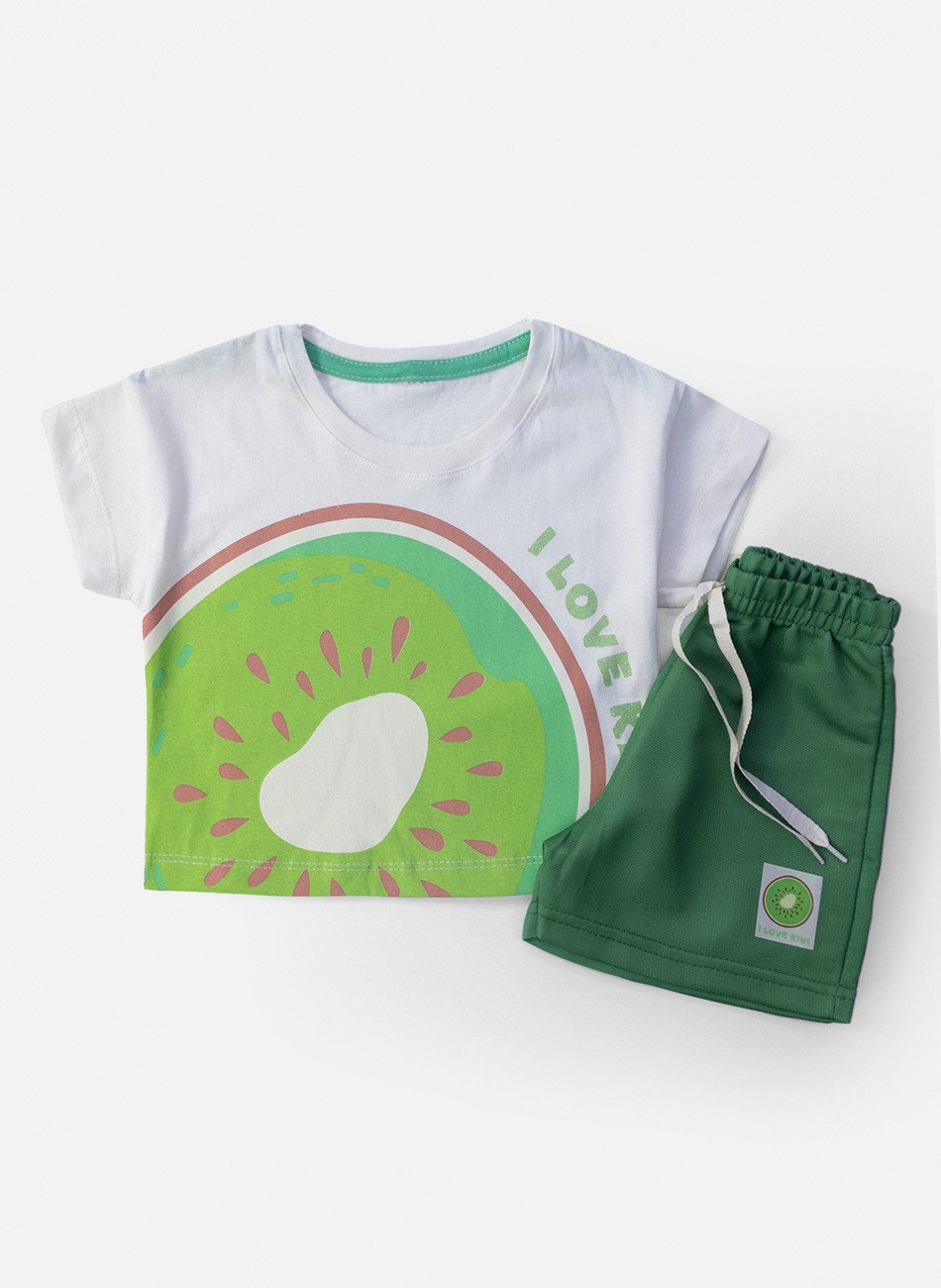 Conjunto Infantil Menina I Love Kiwi Creme 0512 - Laluna
