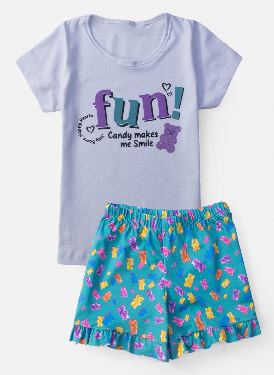 Conjunto Infantil Menina Fun! Urso Branco 0734 - Laluna
