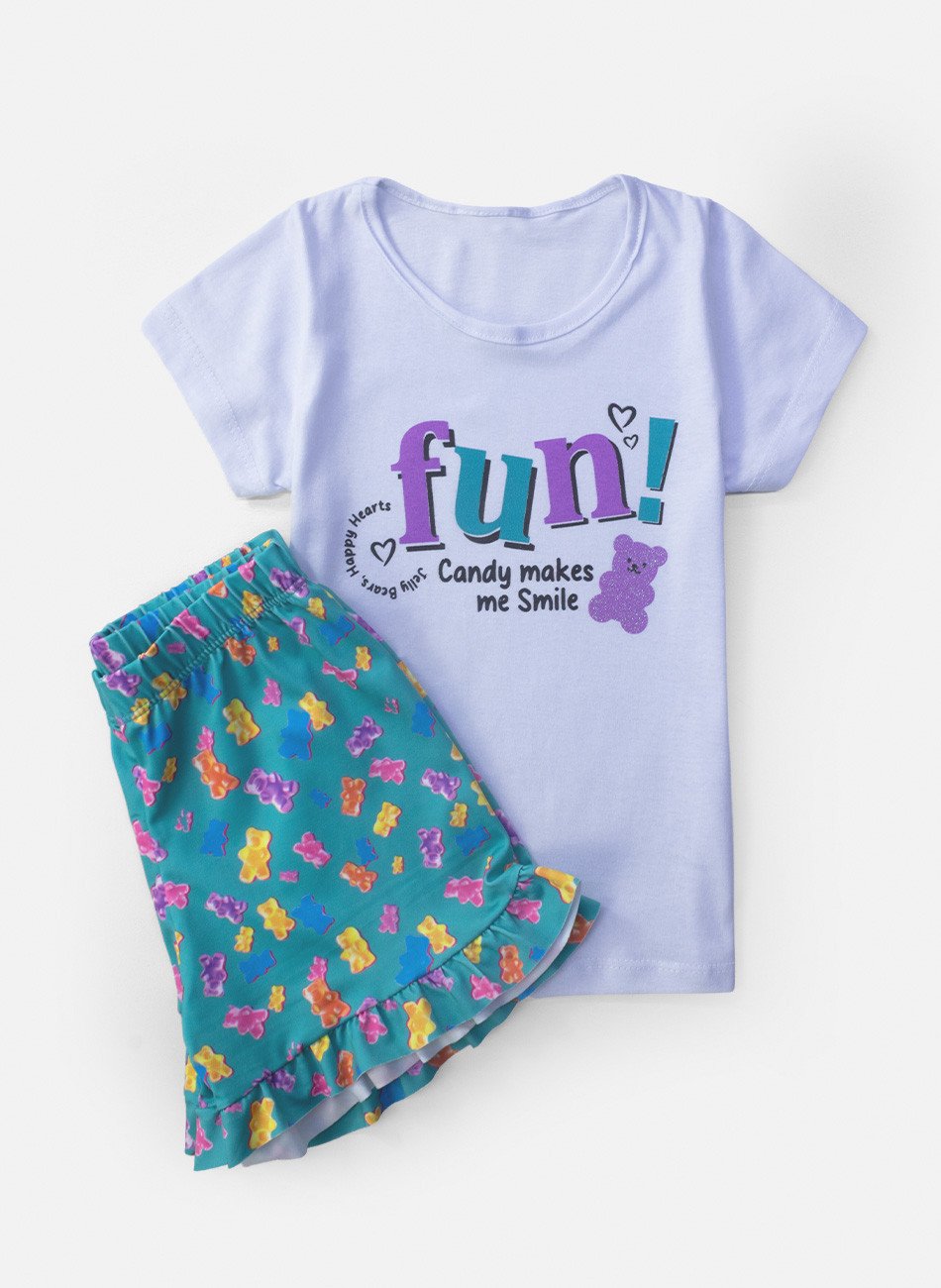 Conjunto Infantil Menina Fun! Urso Branco 0734 - Laluna