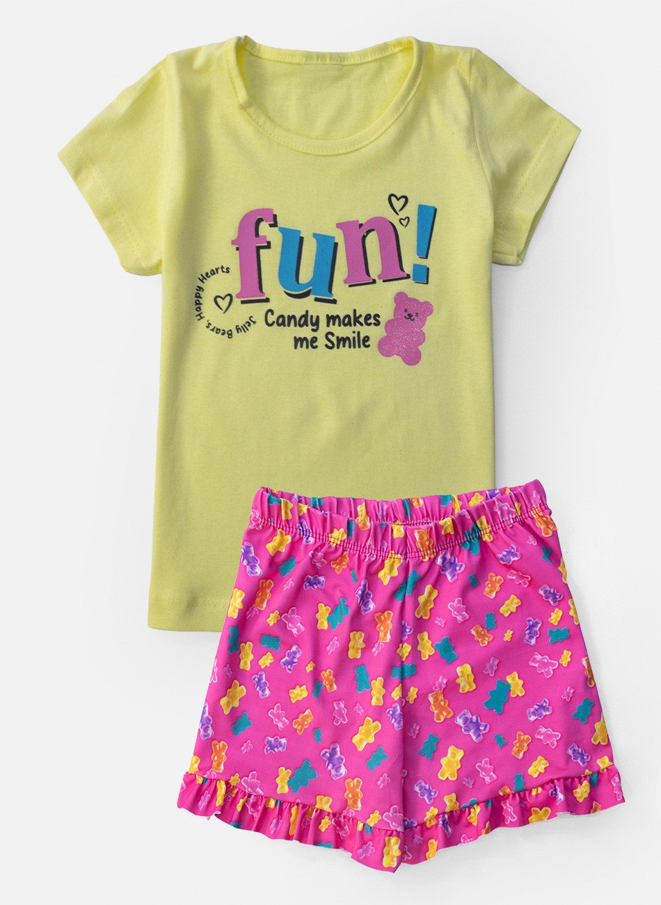 Conjunto Infantil Menina Fun! Urso Amarelo 0734 - Laluna