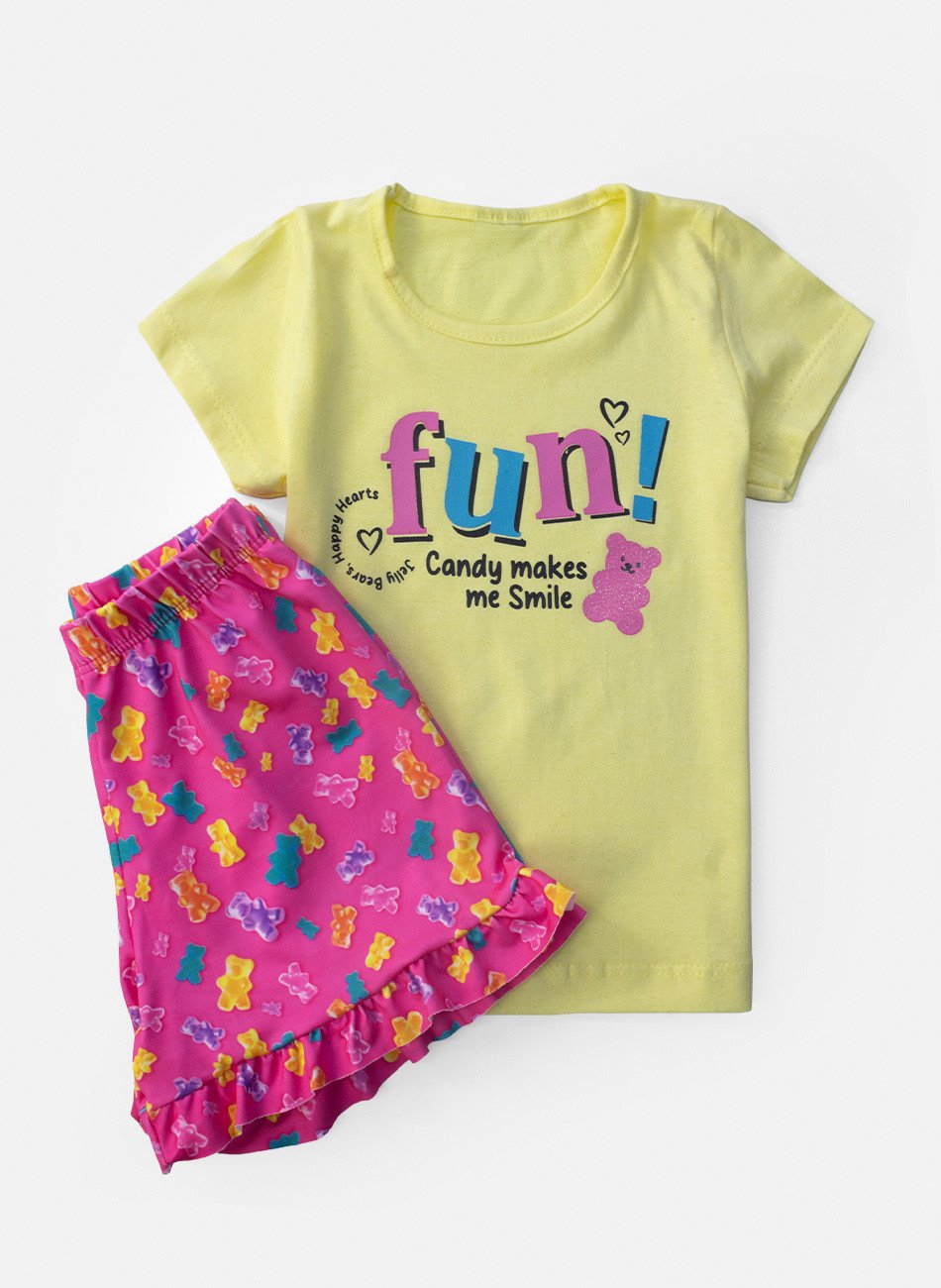 Conjunto Infantil Menina Fun! Urso Amarelo 0734 - Laluna
