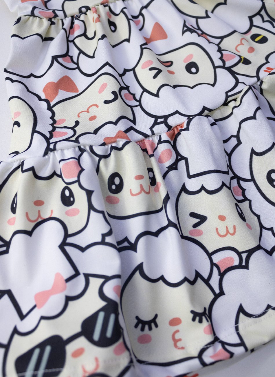 Vestido Infantil Manga Curta Ovelhas Branco 219 - Laluna