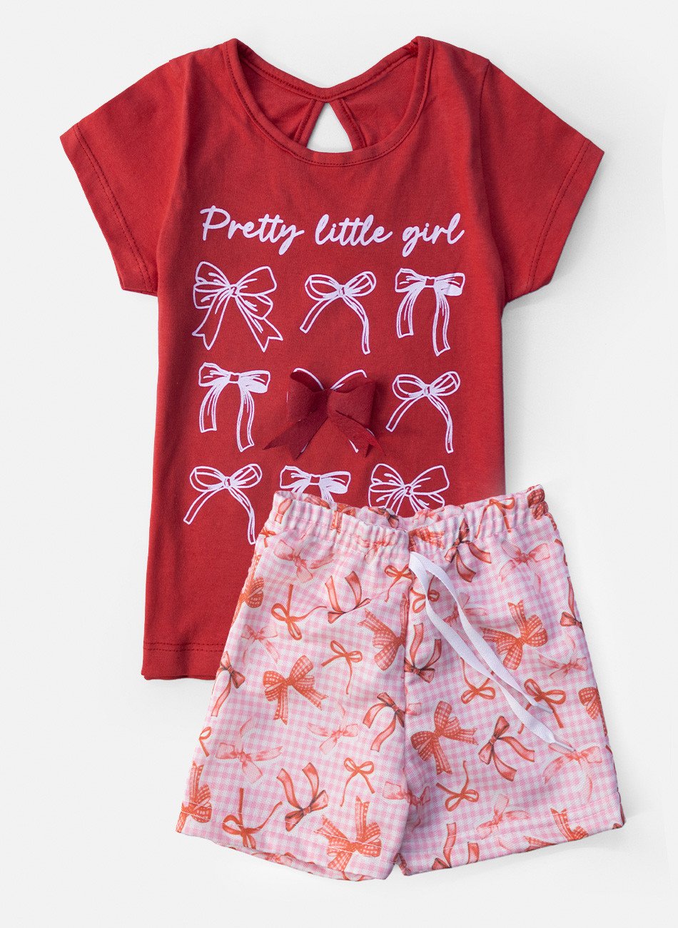 Conjunto Infantil Menina Laços Pretty Little Girl Vermelho 06 - Laluna