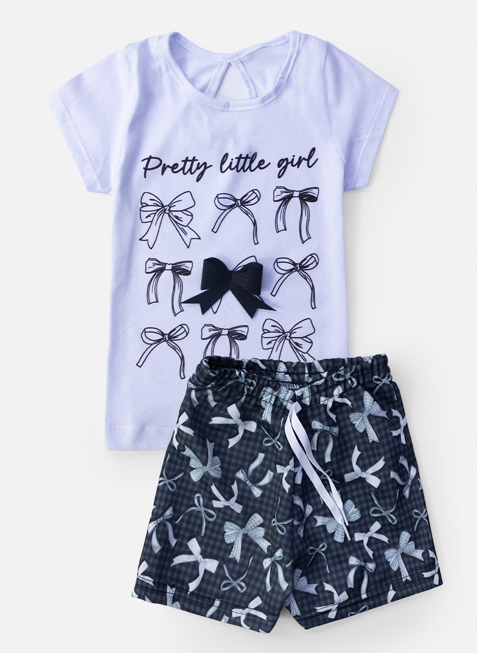 Conjunto Infantil Menina Laços Pretty Little Girl Branco 06 - Laluna