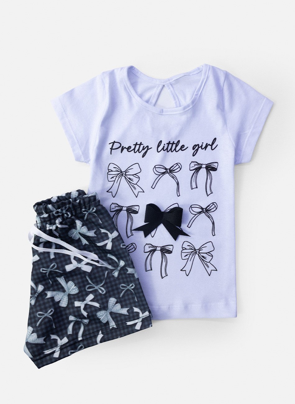 Conjunto Infantil Menina Laços Pretty Little Girl Branco 06 - Laluna