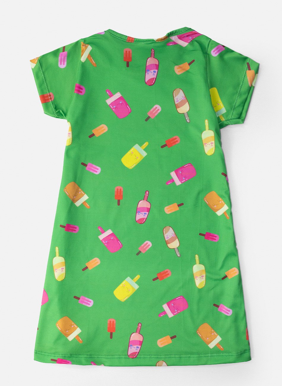 Vestido Infantil Manga Curta Always Be Picolés Verde 214 - Laluna