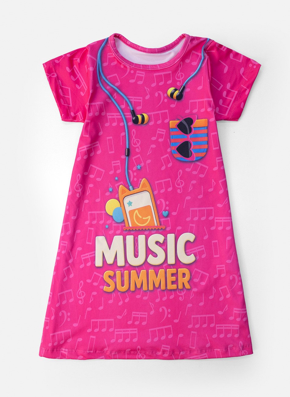 Vestido Infantil Manga Curta Music Summer Pink 231 - Laluna