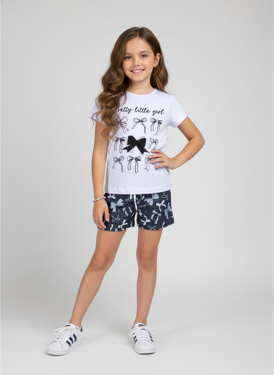 Conjunto Infantil Menina Laços Pretty Little Girl Branco 06 - Laluna