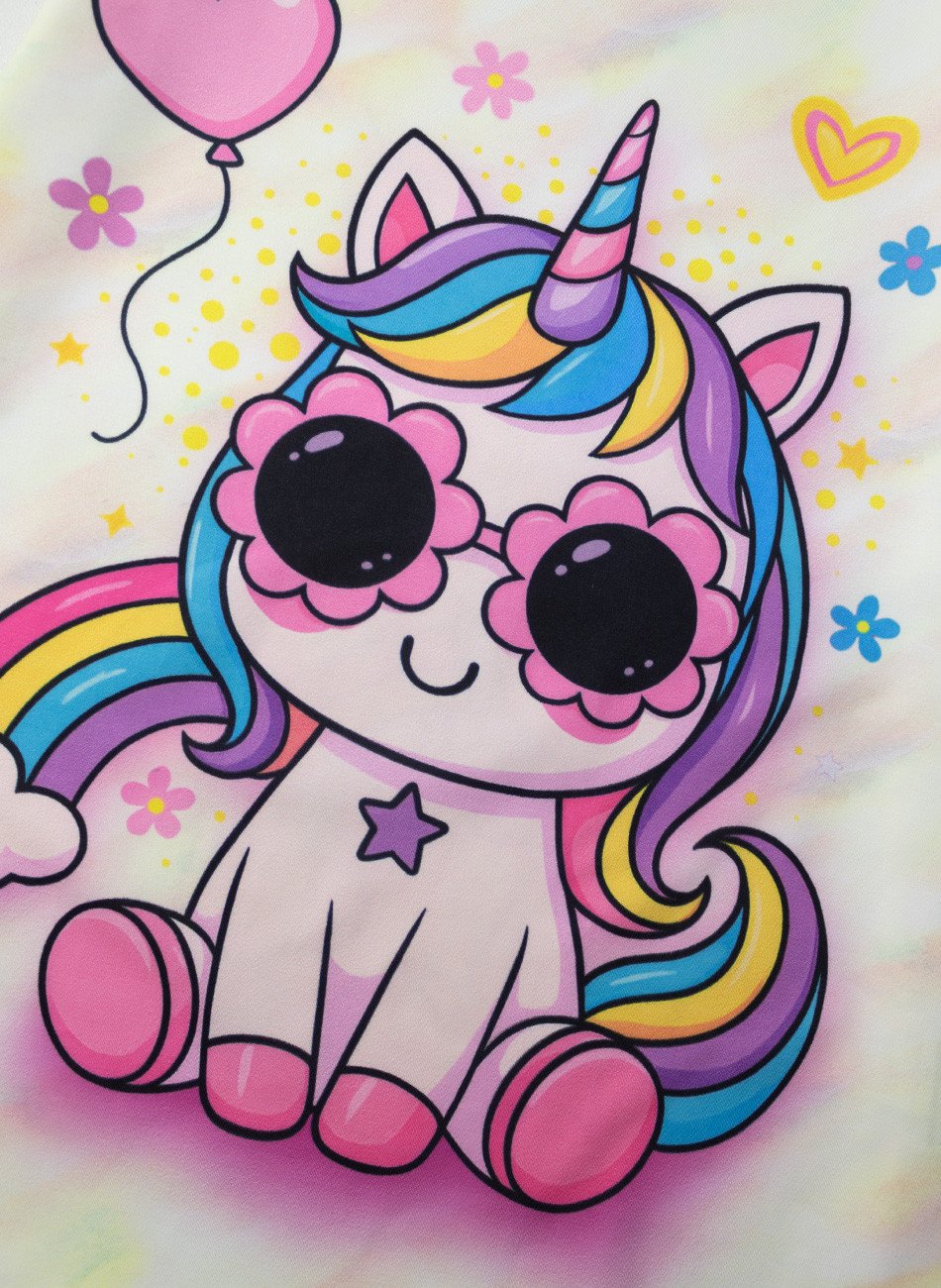 Vestido Infantil Manga Curta Unicórnio Creme 233 - Laluna