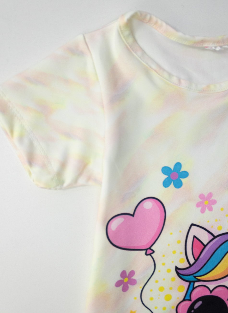Vestido Infantil Manga Curta Unicórnio Creme 233 - Laluna