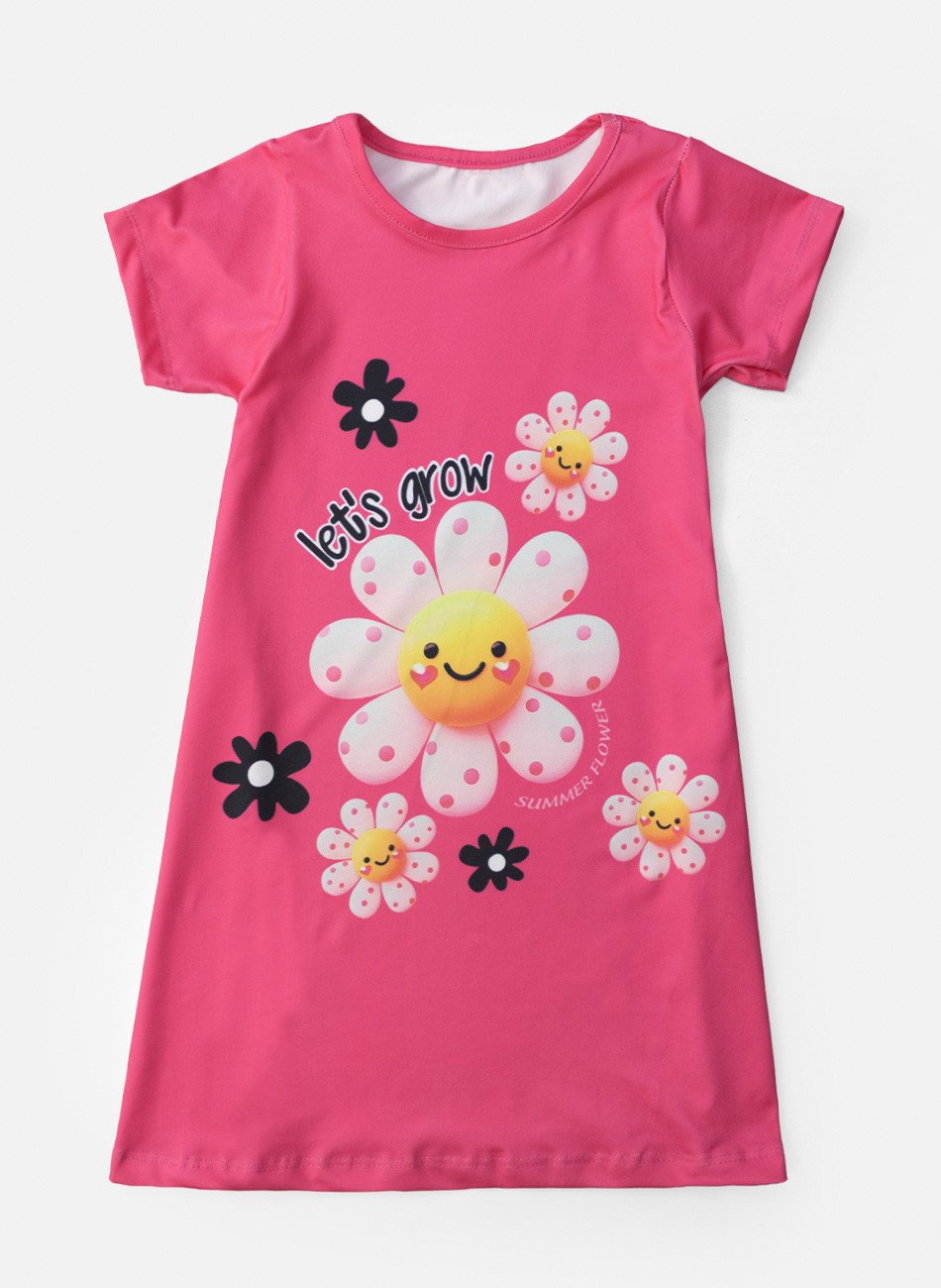Vestido Infantil Manga Curta Let's Grow Pink 208 - Laluna