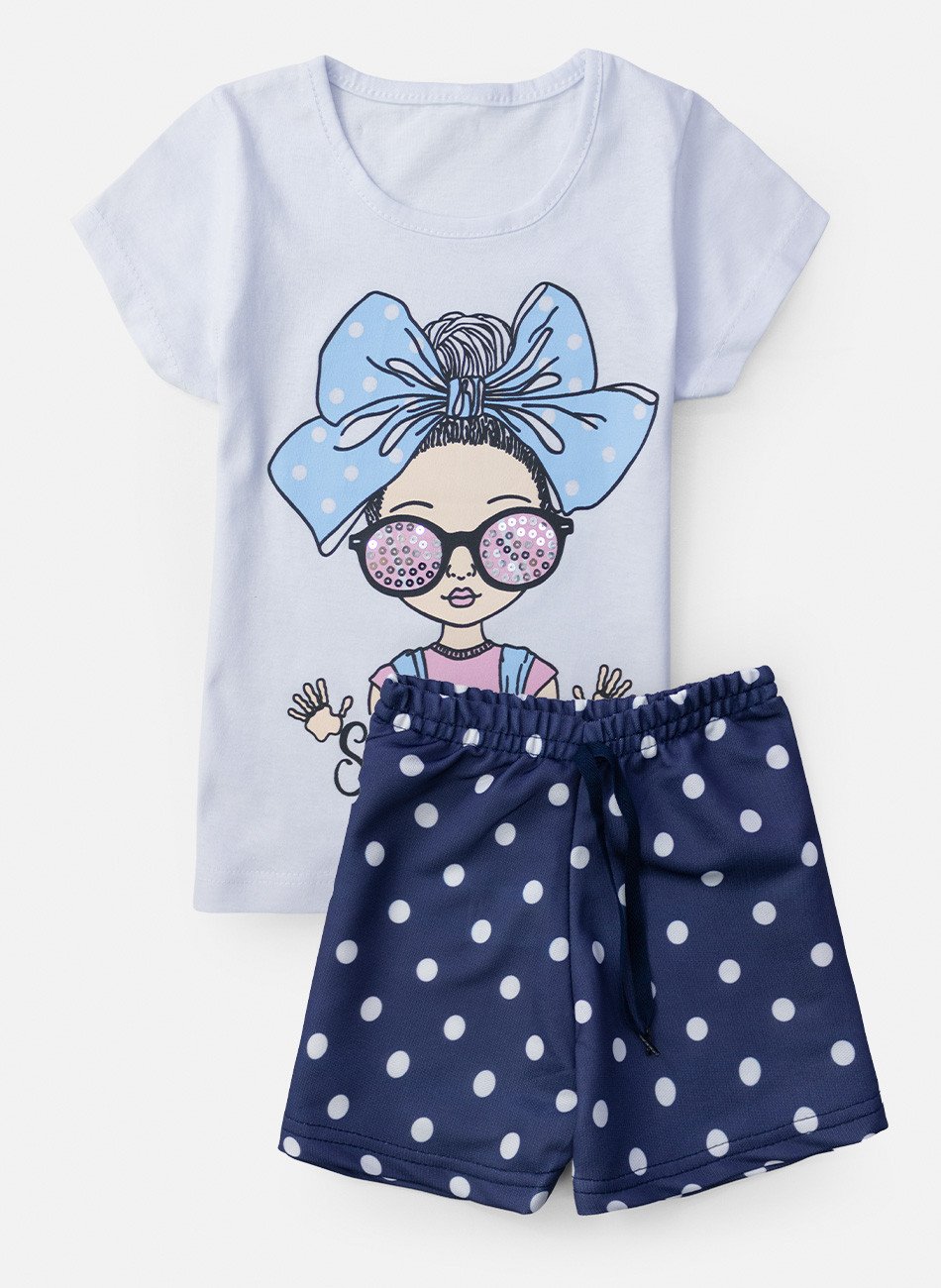 Conjunto Infantil Menina Summer Time Branco 0501 - Laluna