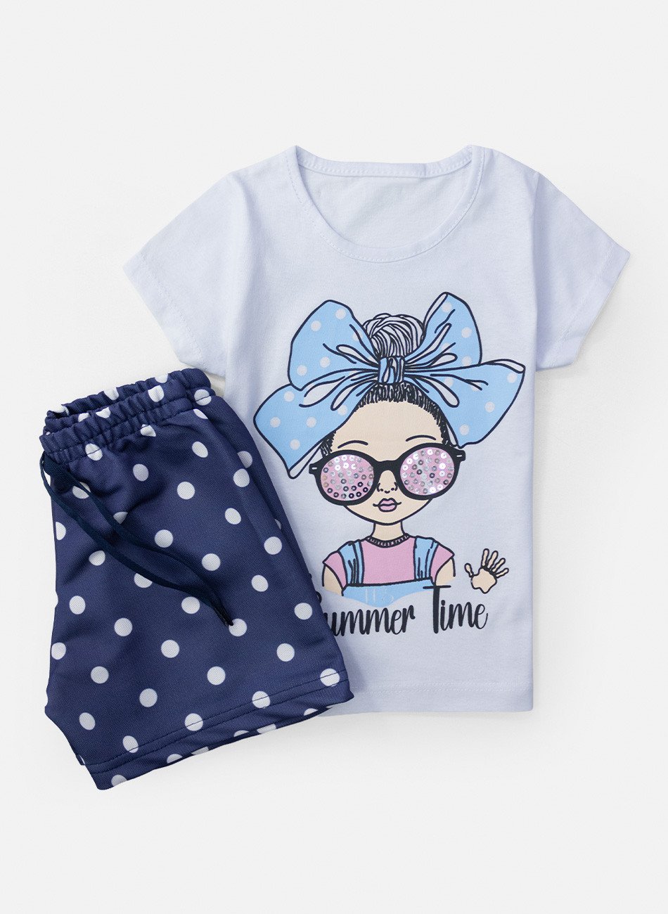 Conjunto Infantil Menina Summer Time Branco 0501 - Laluna