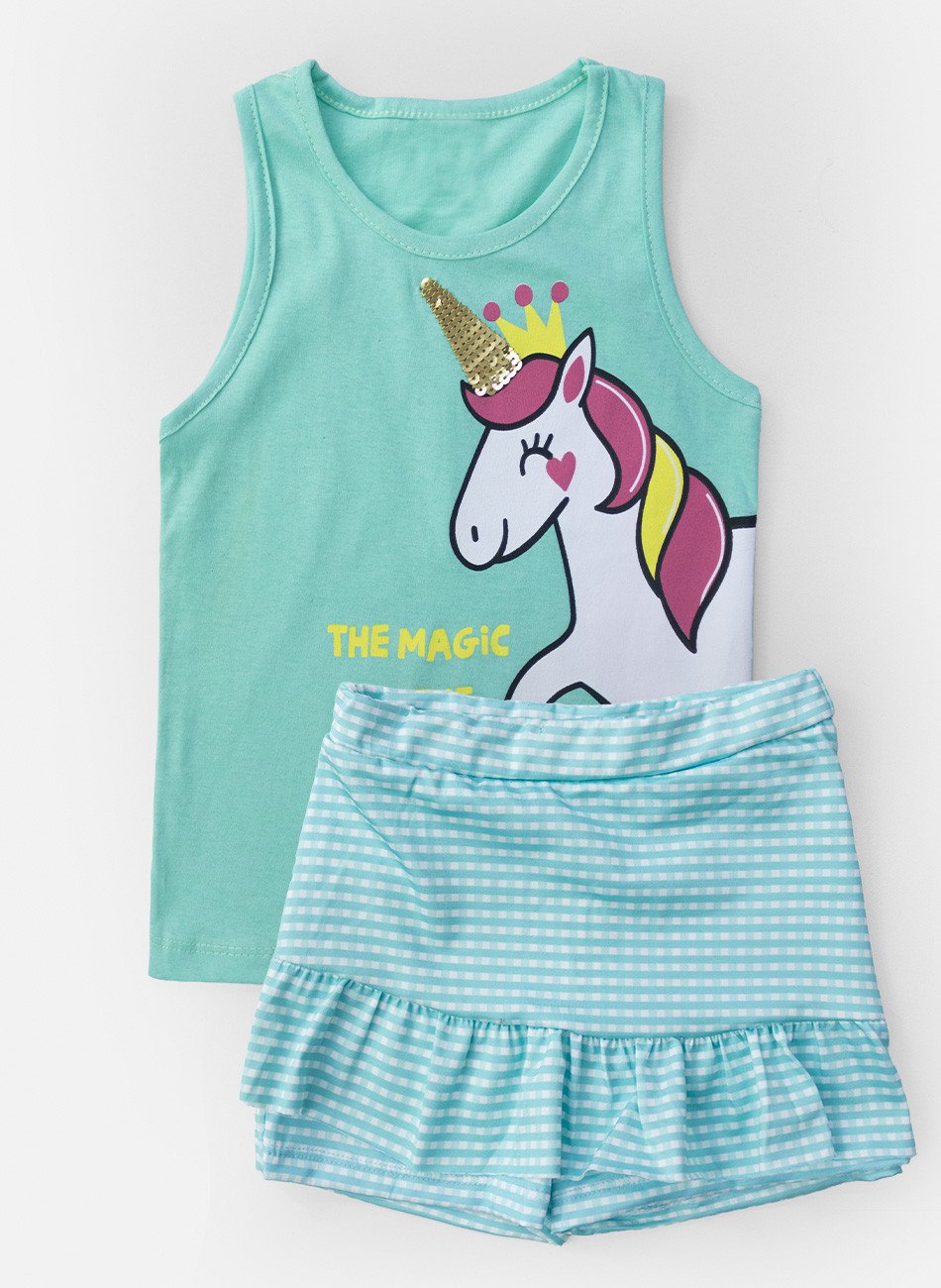 Conjunto Infantil Menina The Magic Of The Unicorn Verde 0712 - Laluna