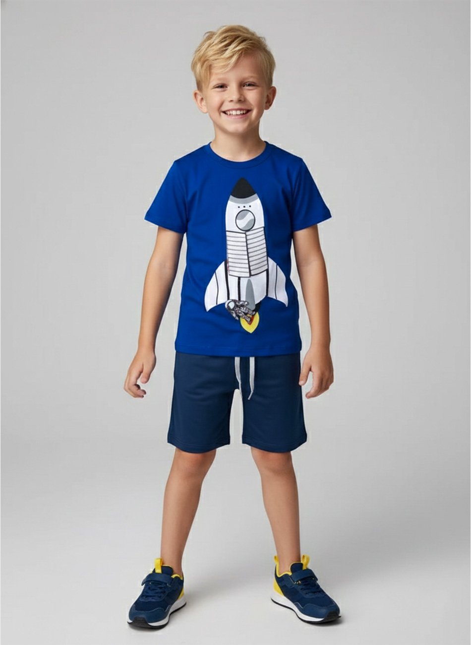 Conjunto Infantil Menino Foguete Azul 0433 - Keki Boys
