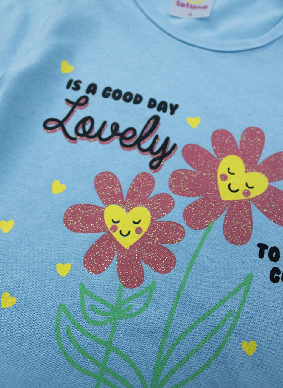 Conjunto Infantil Menina Lovely Flores Azul Bebê 0665 - Laluna
