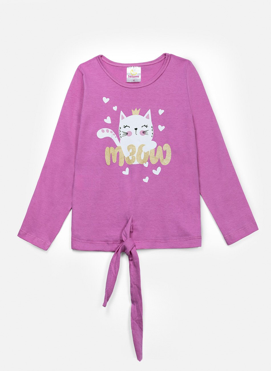 Conjunto Infantil Menina Meia Estação Meow Rosa 0445 - Laluna