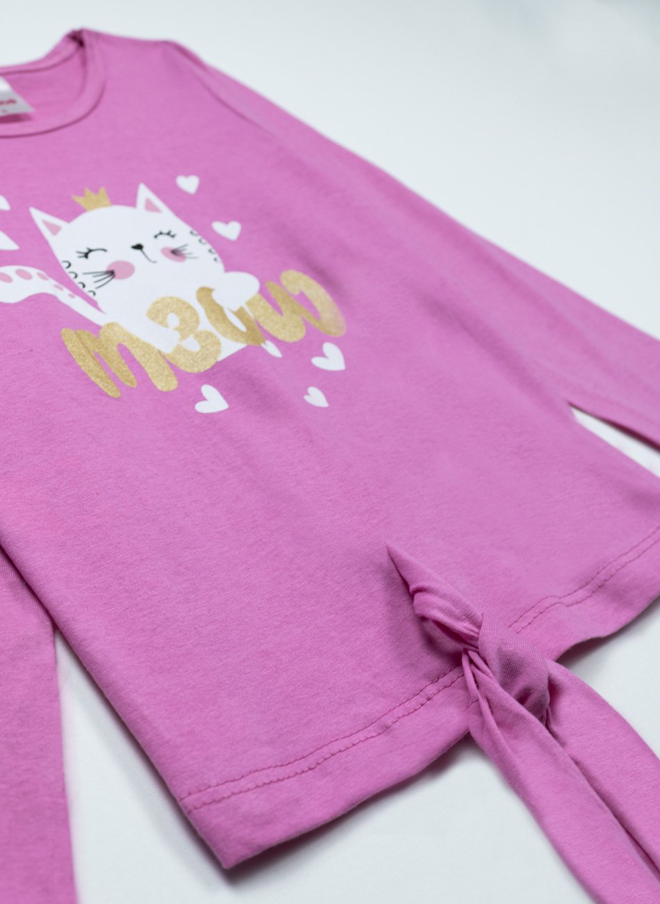 Conjunto Infantil Menina Meia Estação Meow Rosa 0445 - Laluna