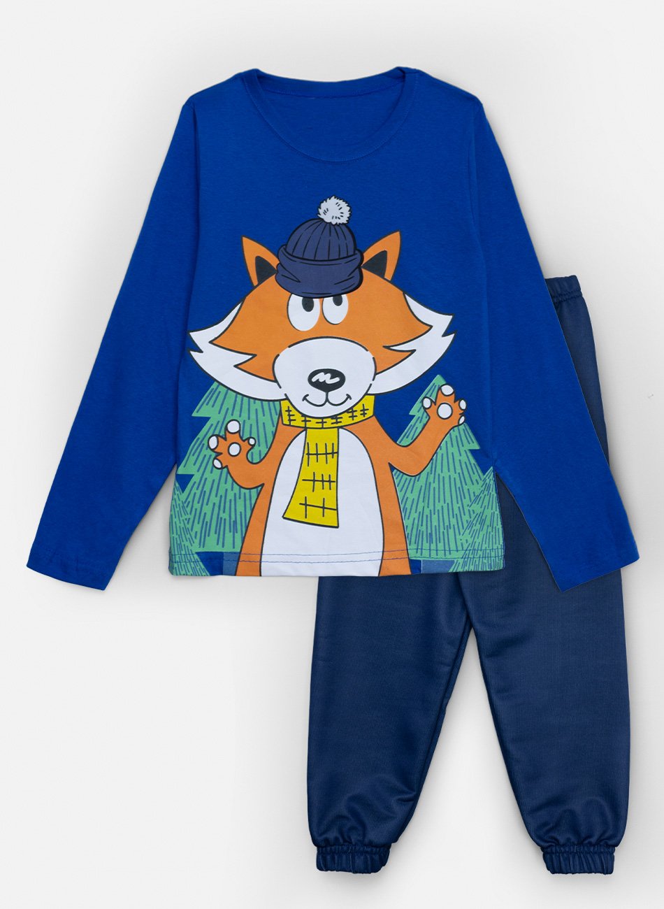 Conjunto Infantil Menino Meia Estação Raposa de Touca Azul 0111 - Keki Boys