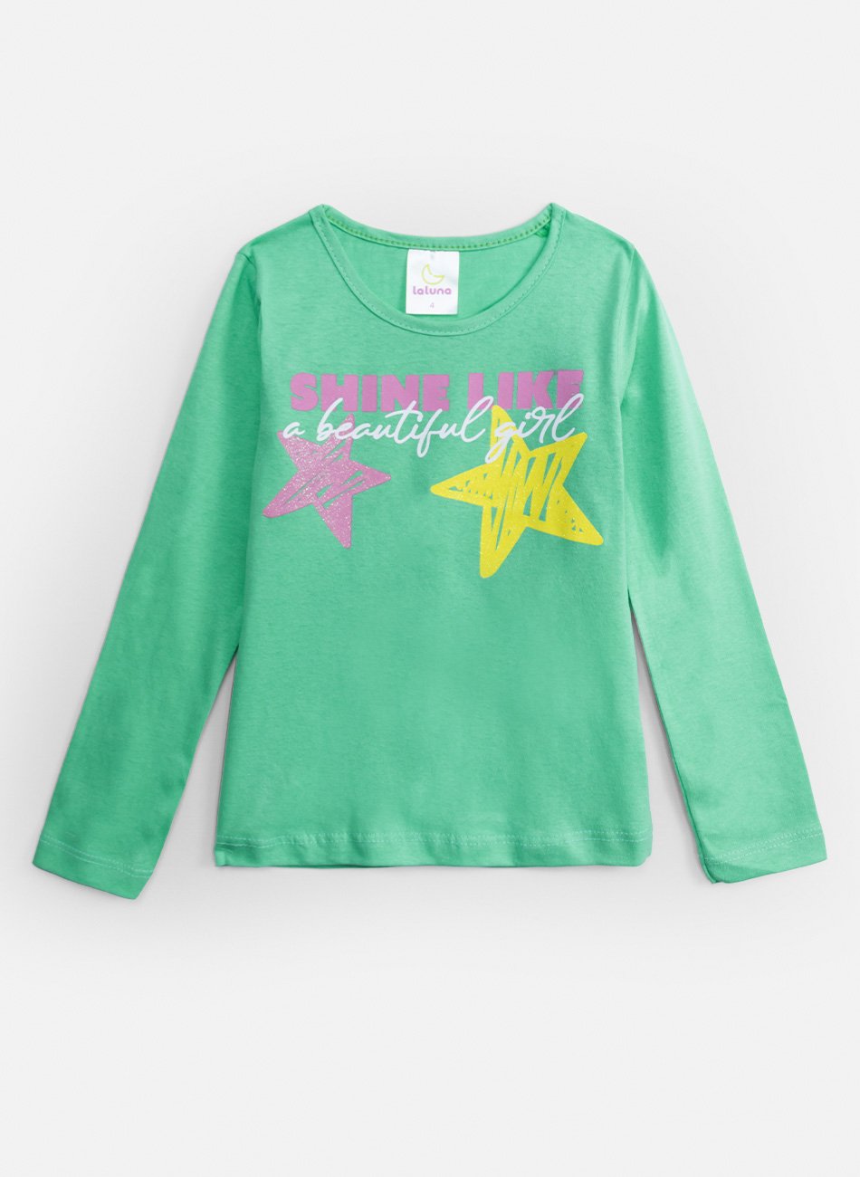 Conjunto Infantil Menina Meia Estação Estrelas Verde 422 - Laluna