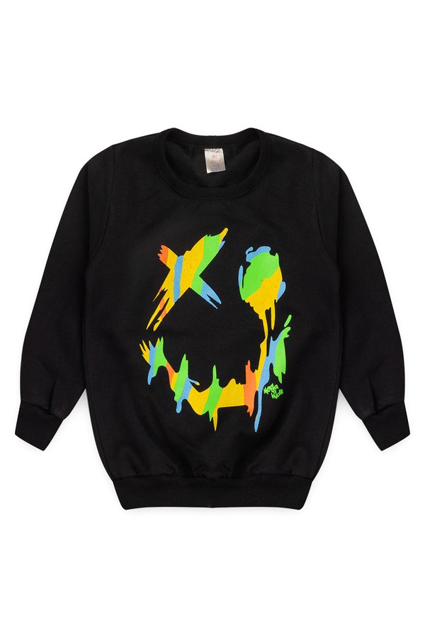 Conjunto Moletom Peluciado Infantil Masculino Emoji - Preto