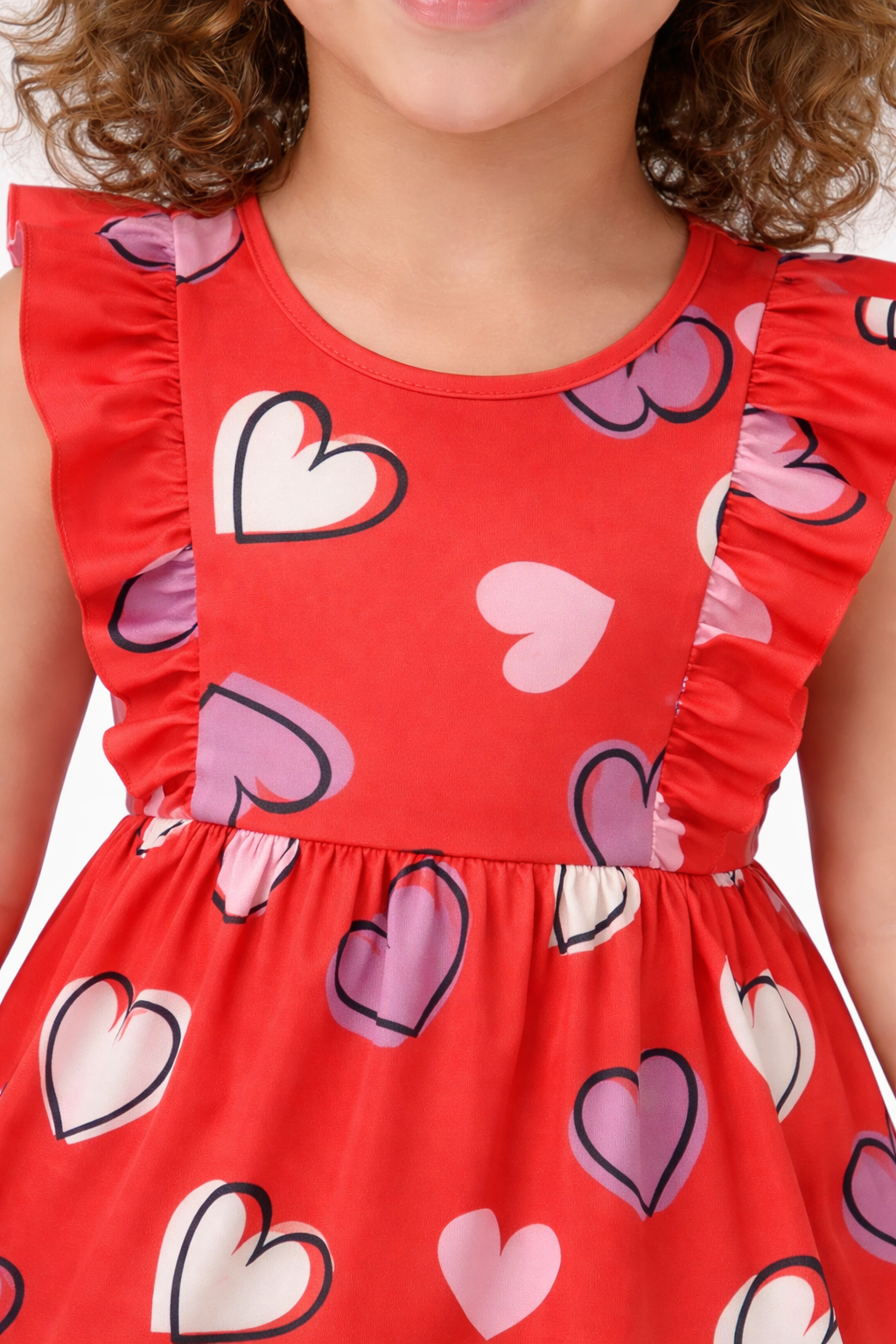 Vestido Infantil Menina com Babados Coração Vermelho