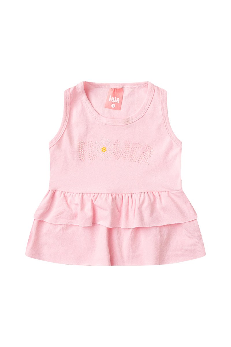 Conjunto Infantil Menina Regata Com Babado Verão Iaia - Regata 100% Algodão e Shorts 100% Poliéster Blush