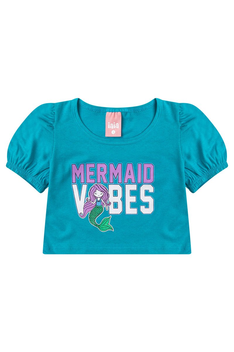 Conjunto Infantil Menina Verão Com Detalhe na Manga Iaia 100% Algodão – Camiseta e Shorts Jade