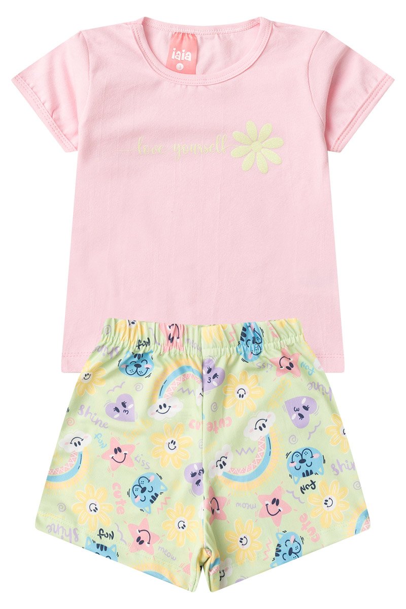 Conjunto Infantil Menina Love Verão Iaia Blush Rosa Claro