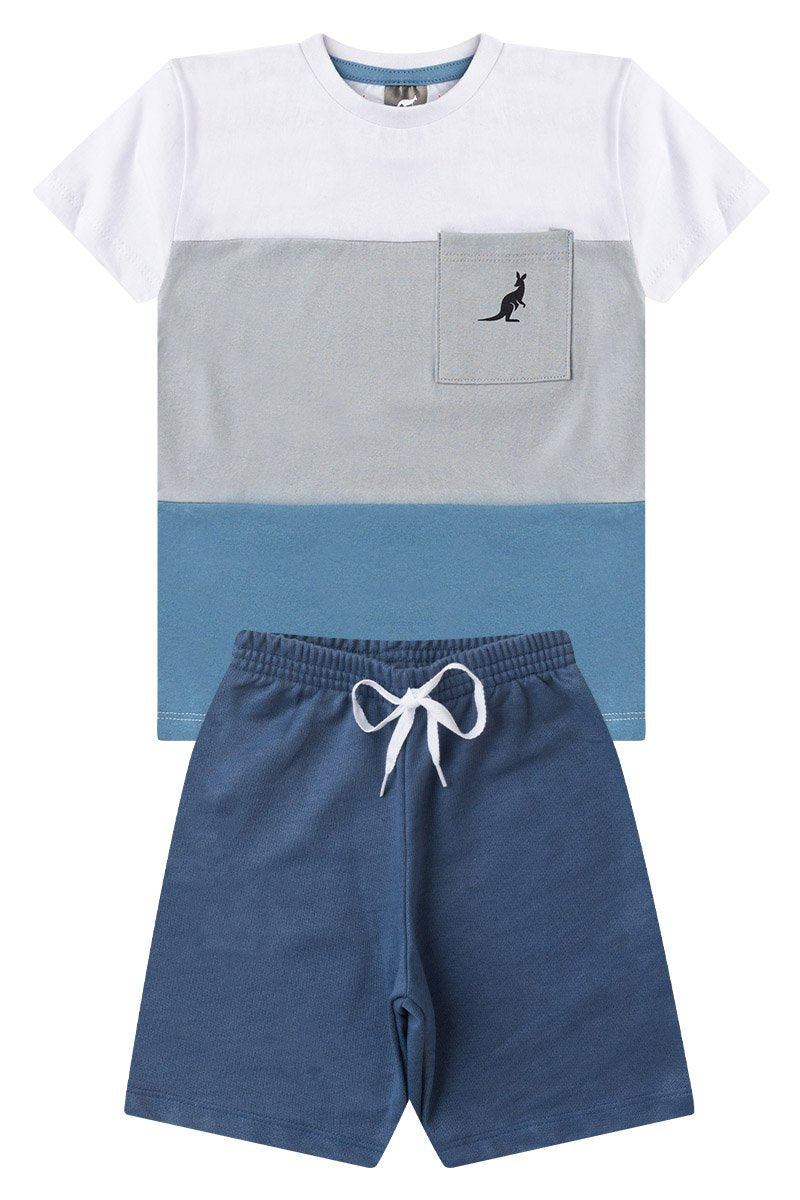Conjunto Infantil Menino Verão Bolso Kangulu Branco