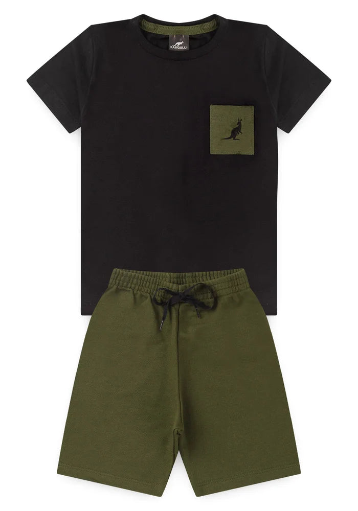 Conjunto Infantil Menino Verão Bolso Kangulu Preto Preto