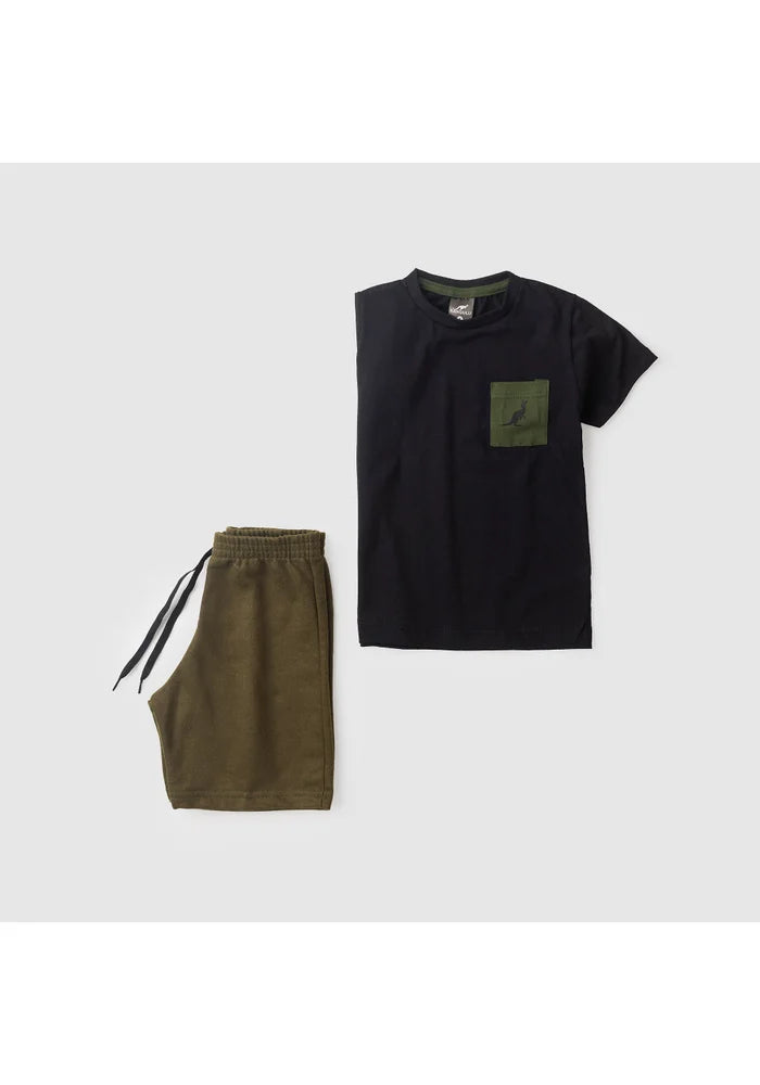 Conjunto Infantil Menino Verão Bolso Kangulu Preto Preto