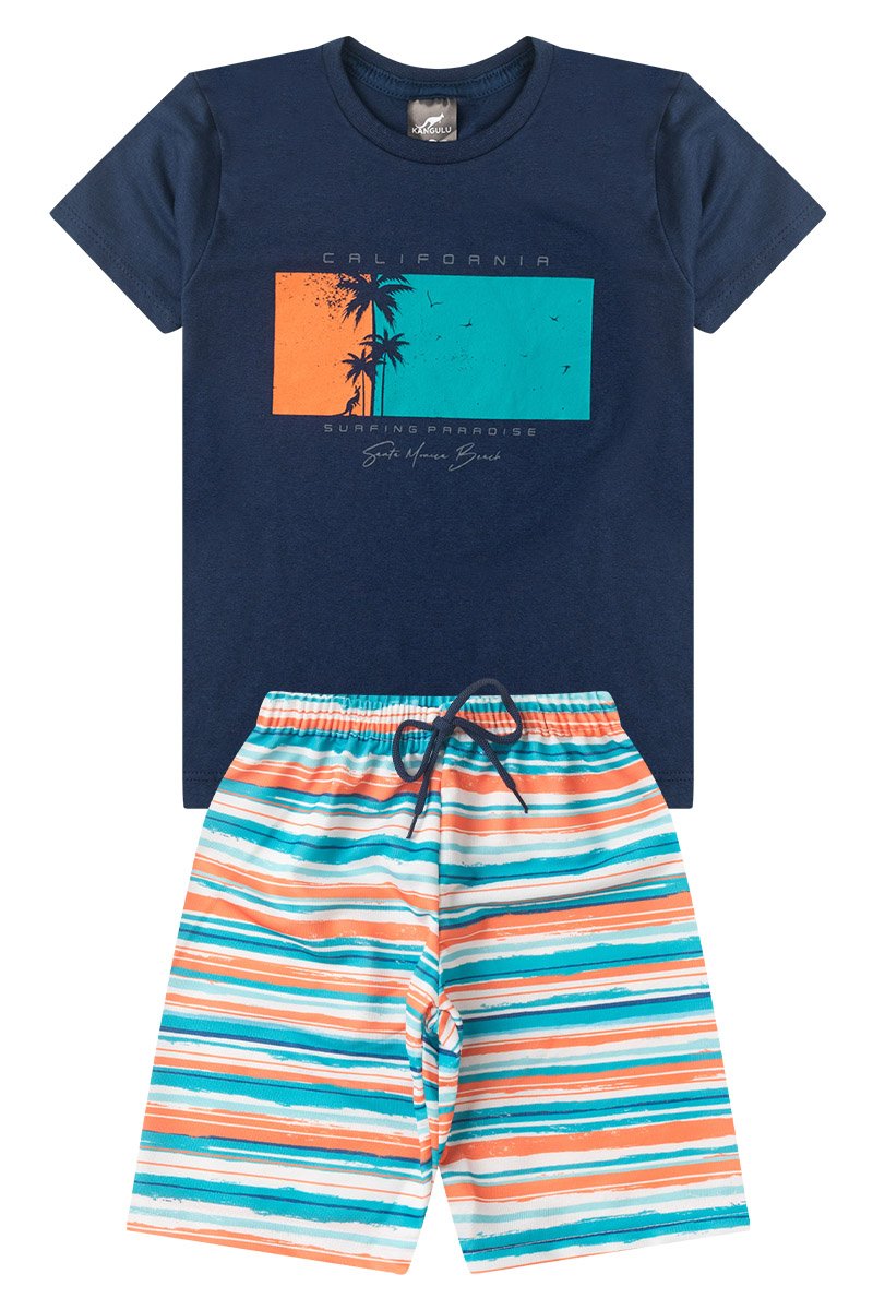 Conjunto Infantil Menino Verão California Surfing Kangulu Azul Marinho