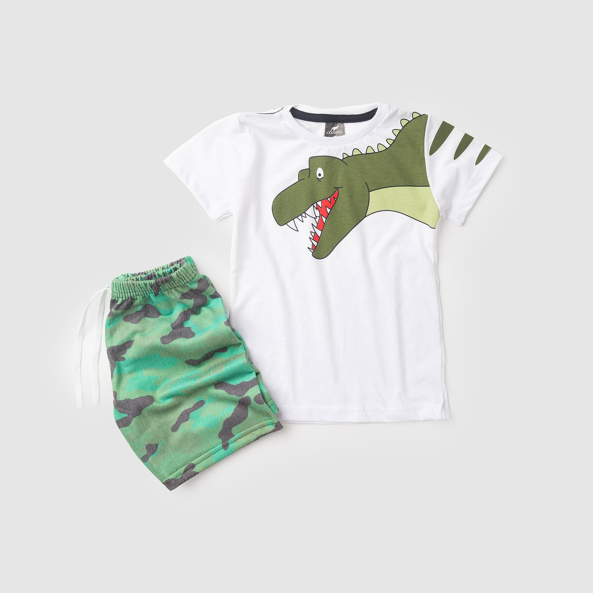 Conjunto Infantil Menino Verão Dinossauro Kangulu Branco