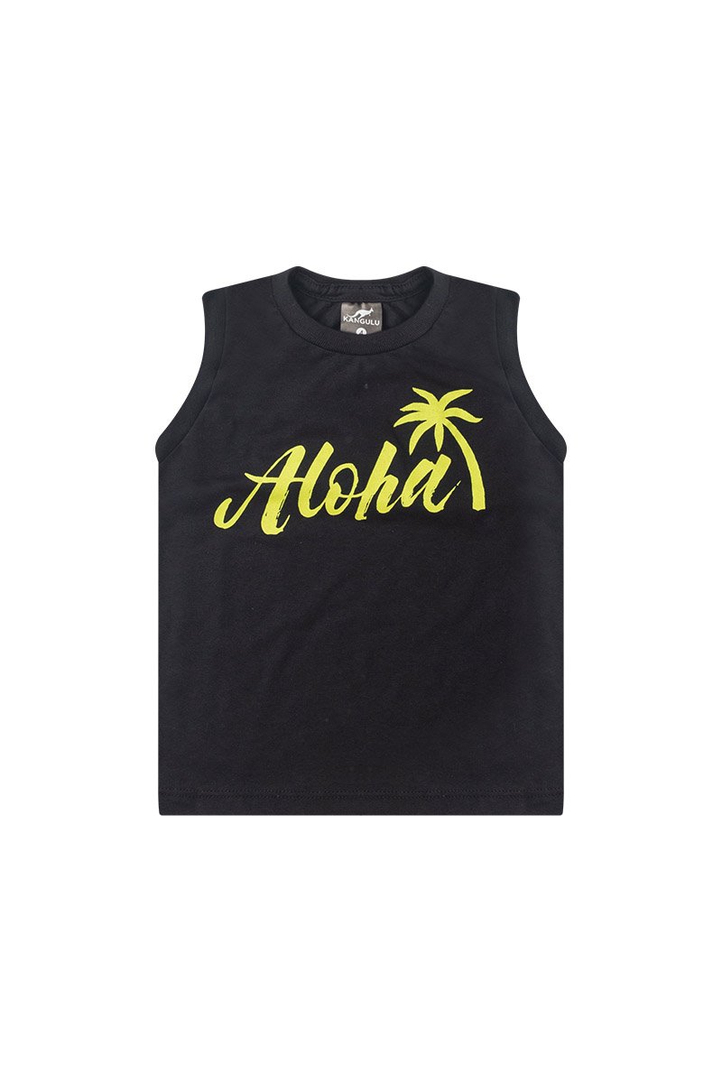 Conjunto Infantil Menino Verão Regata Aloha Kangulu Preto
