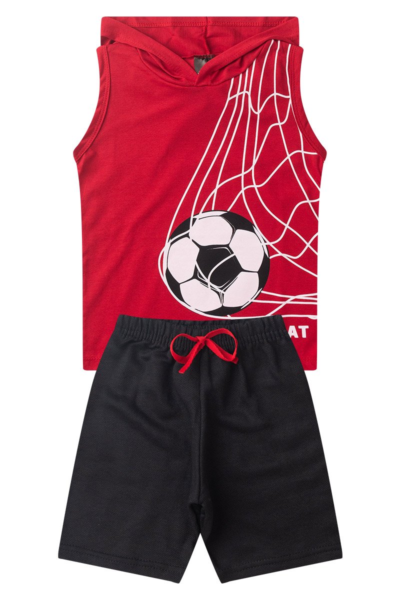 Conjunto Infantil Menino Verão Regata Futebol Kangulu Vermelho