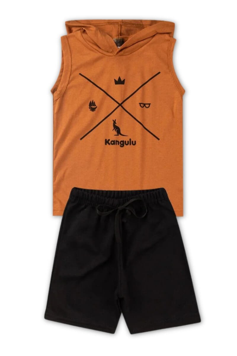 Conjunto Infantil Menino Verão Regata Símbolos Kangulu Caramelo