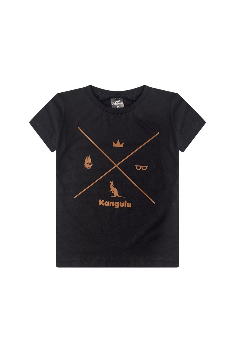 Conjunto Infantil Menino Algodão Premium Verão Símbolos Kangulu Preto