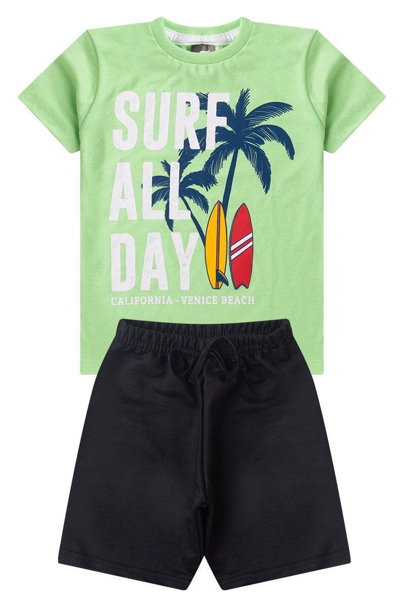 Conjunto Infantil Menino Verão Surf All Day Kangulu Verde Lima