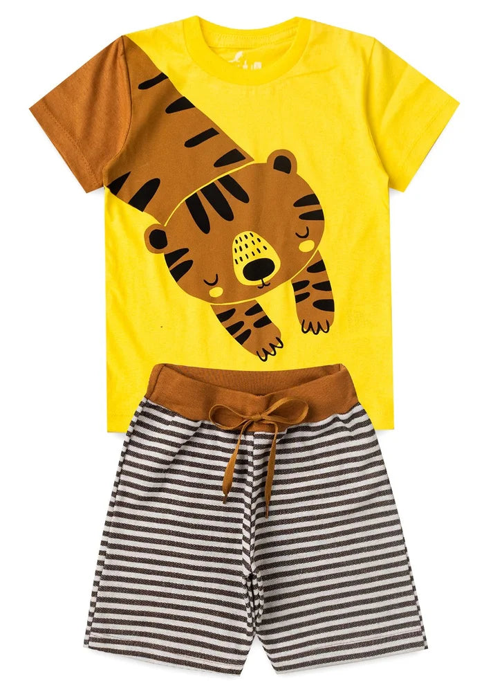 Conjunto Infantil Menino Algodão Premium Tigre Kangulu Amarelo