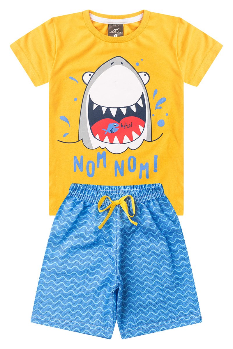Conjunto Infantil Menino Algodão Premium Tubarão Kangulu Amarelo