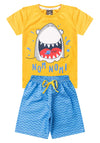 Conjunto Infantil Menino Algodão Premium Tubarão Kangulu Amarelo