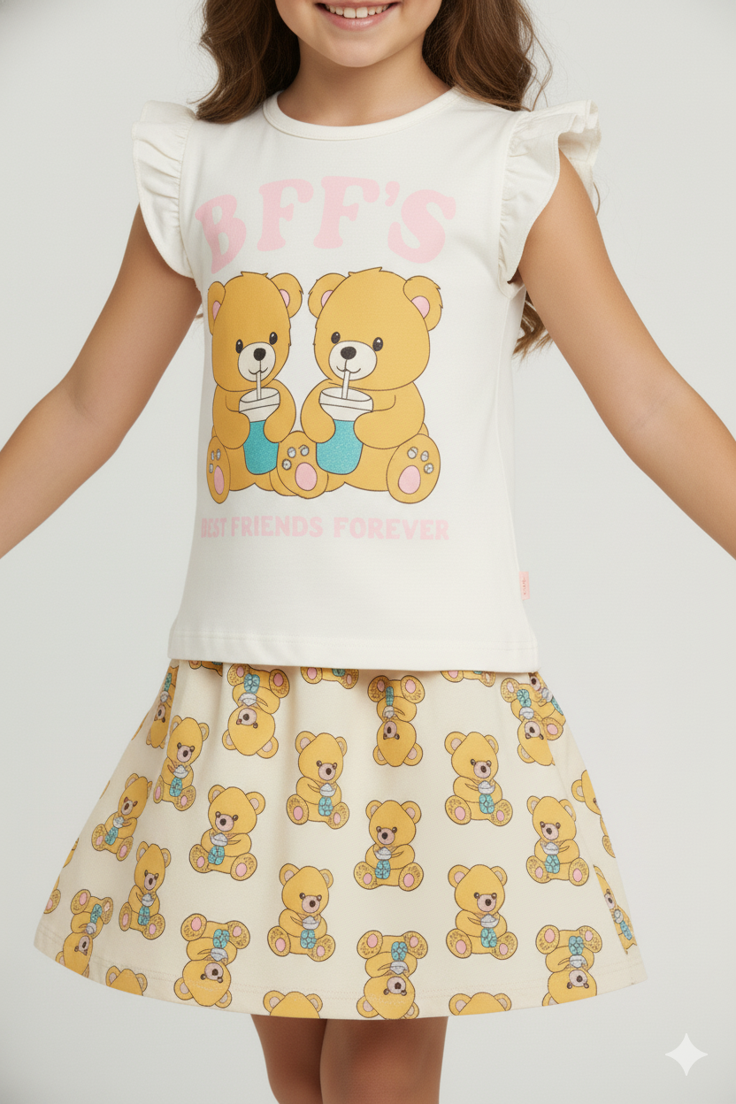 Conjunto Infantil Verão Feminino BFF'S - Off White