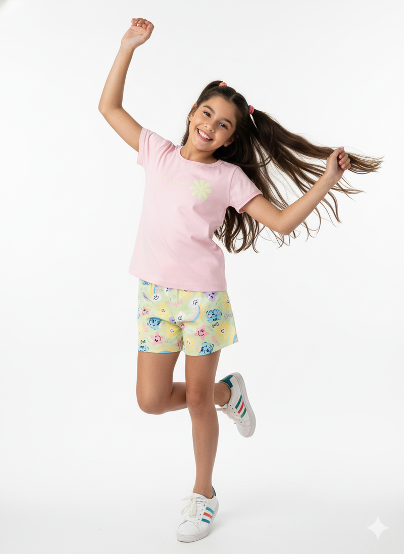 Conjunto Infantil Menina Love Verão Iaia Blush Rosa Claro