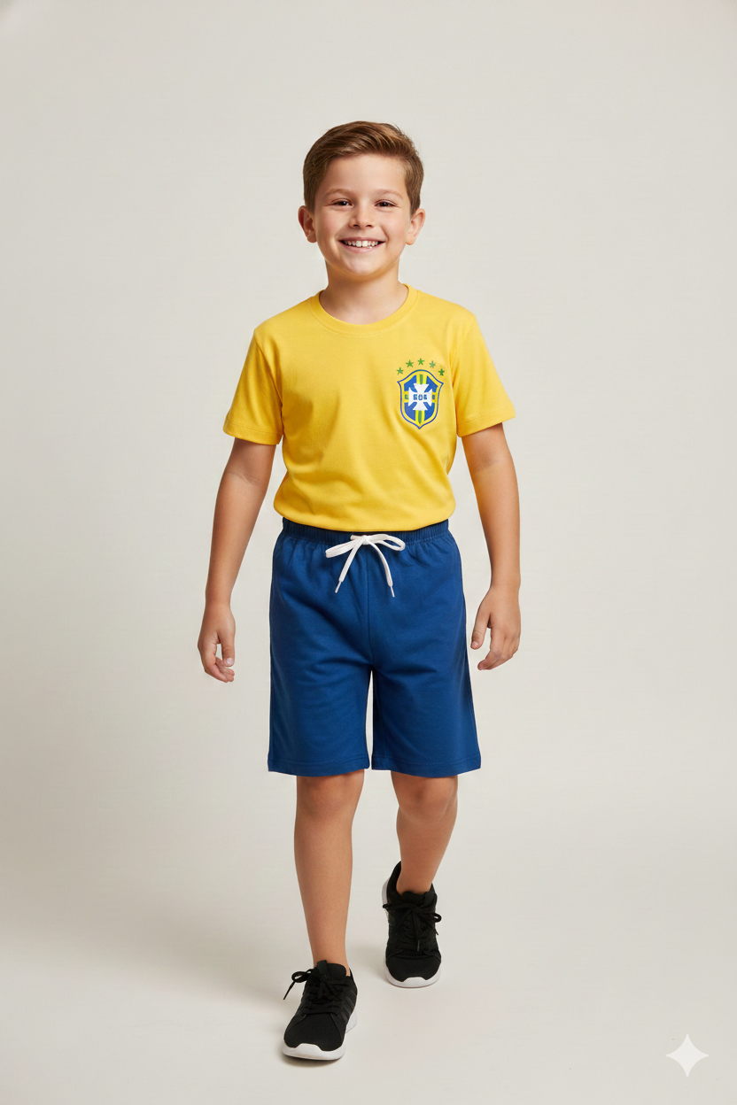 Conjunto Infantil Verão Masculino Brasil - Amarela